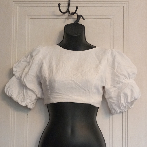 Tops - White Puff Sleeve Crop Top
